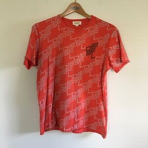 VTG Diesel Coral Spell Out Graphic All Over Print T-Shirt Womens Sz L Y2K